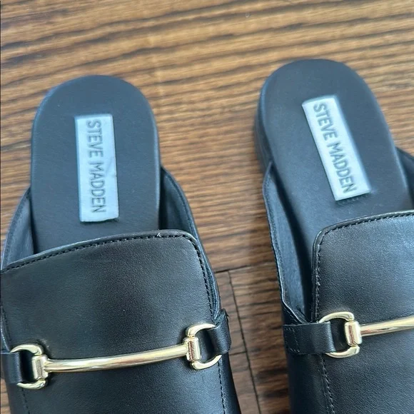 NWOT Steve Madden Black Leather Mule Loafers Size 8 - Picture 2 of 5
